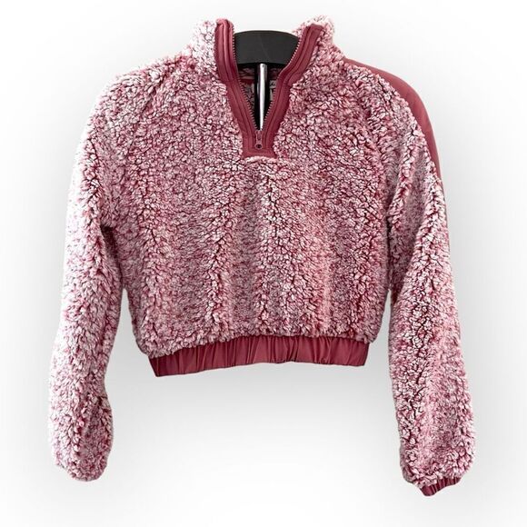 DEREK HEART Faux Sherpa Cropped Quarter Zip Top in Pink Size Small NEW - Picture 2 of 13